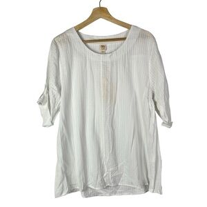 Joah Brown Premium White Cotton Short Sleeve Tunic Blouse L